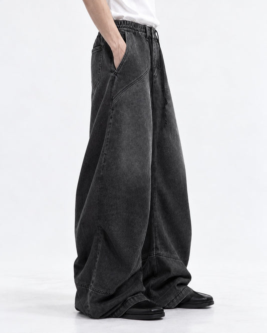 Wide-Leg Washed Denim Pants