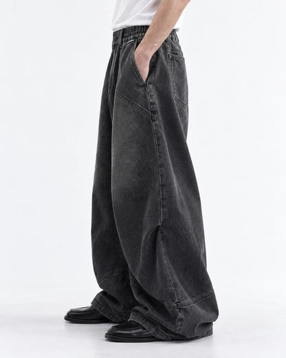Wide-Leg Washed Denim Pants