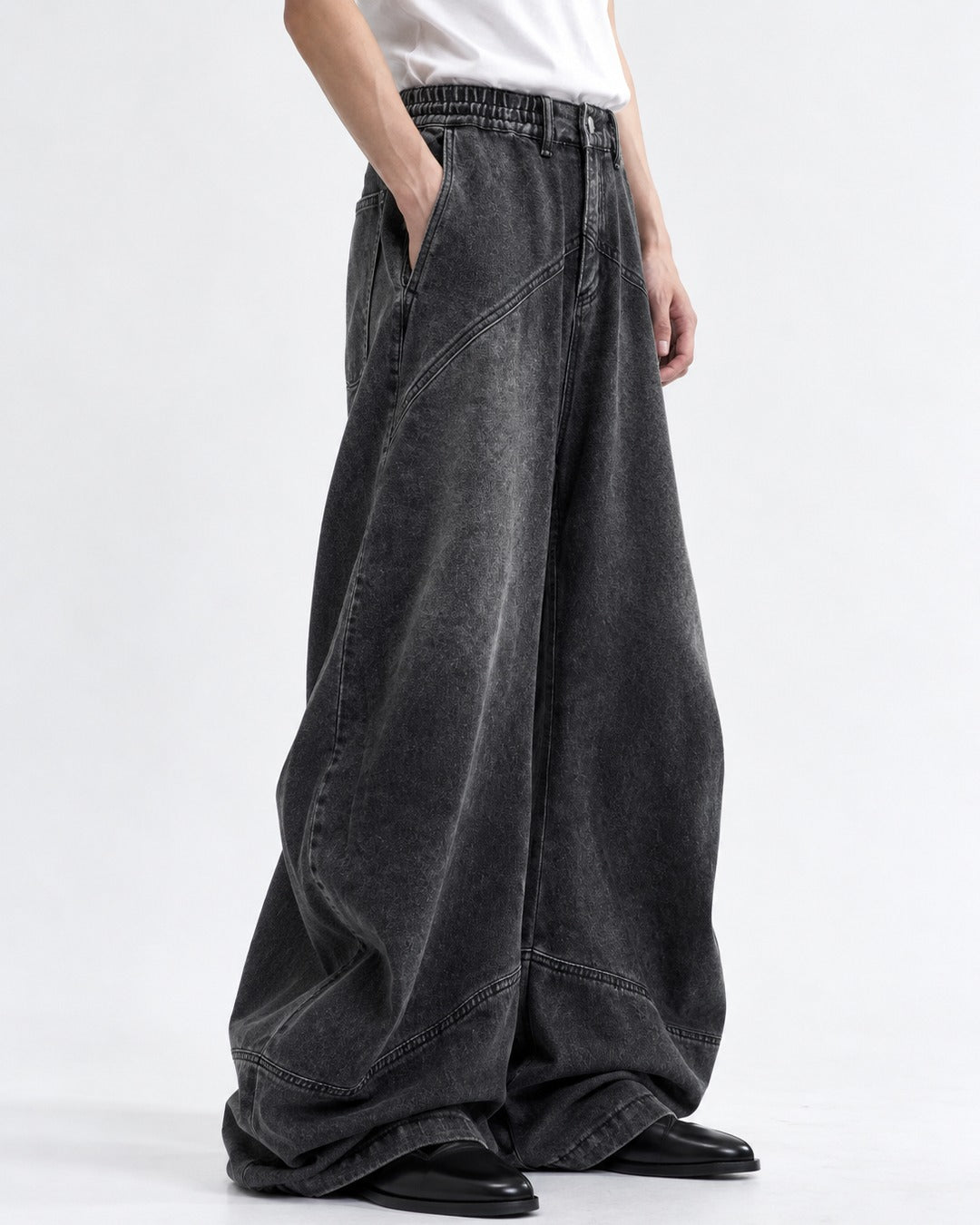 Wide-Leg Washed Denim Pants