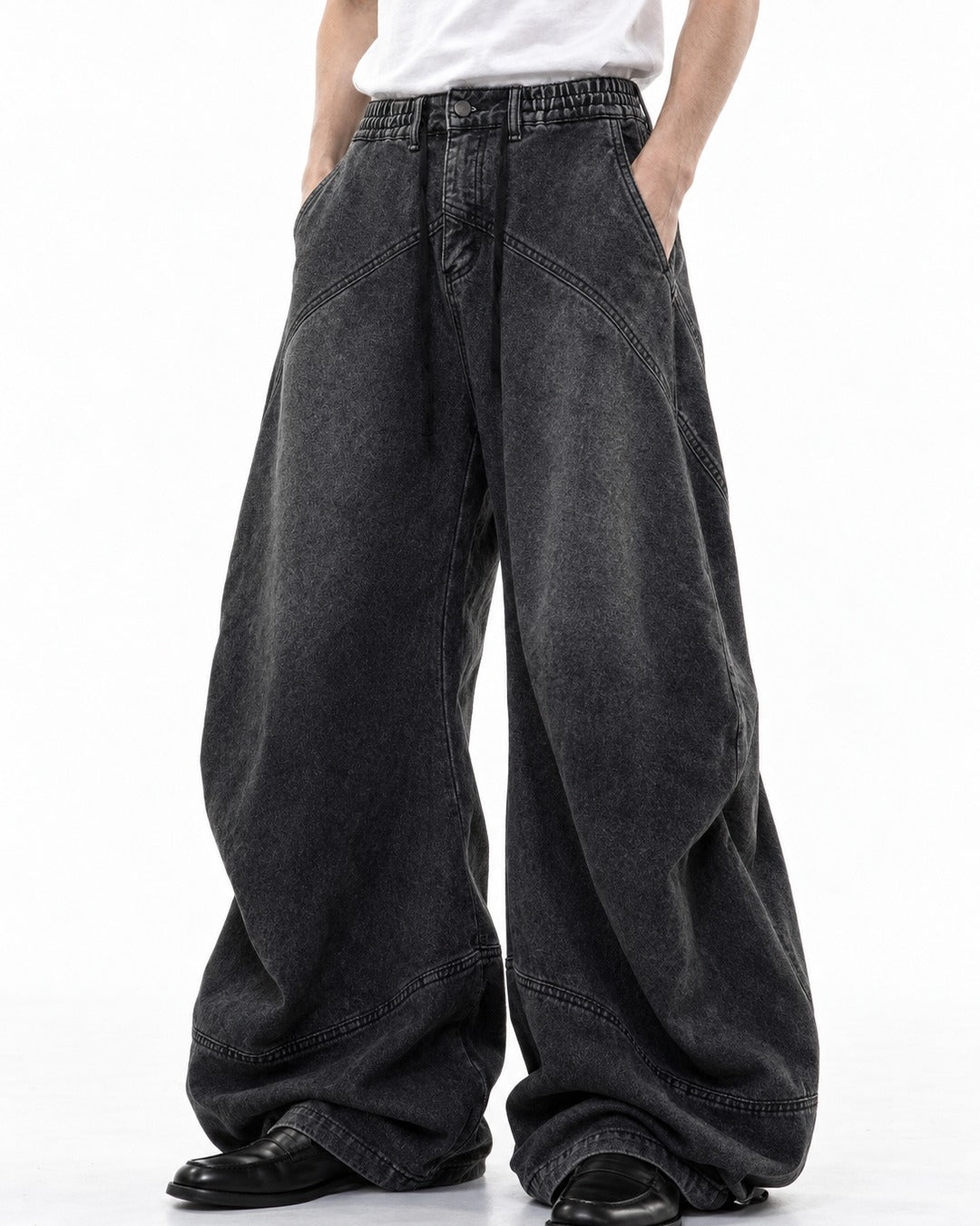 Wide-Leg Washed Denim Pants