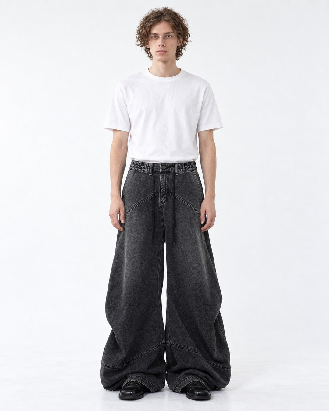 Wide-Leg Washed Denim Pants
