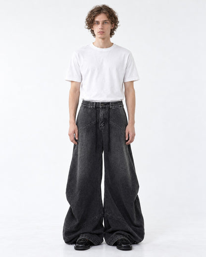 Wide-Leg Washed Denim Pants