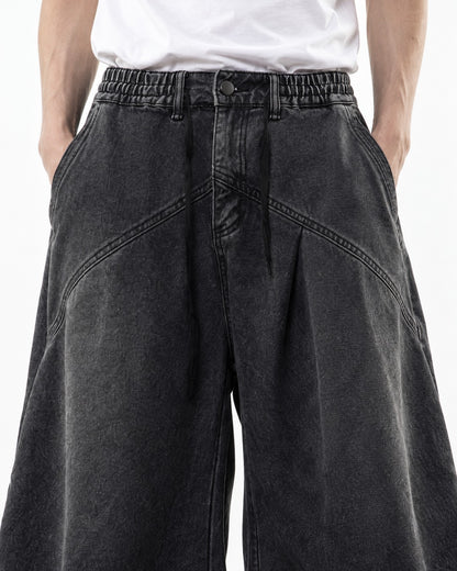 Wide-Leg Washed Denim Pants