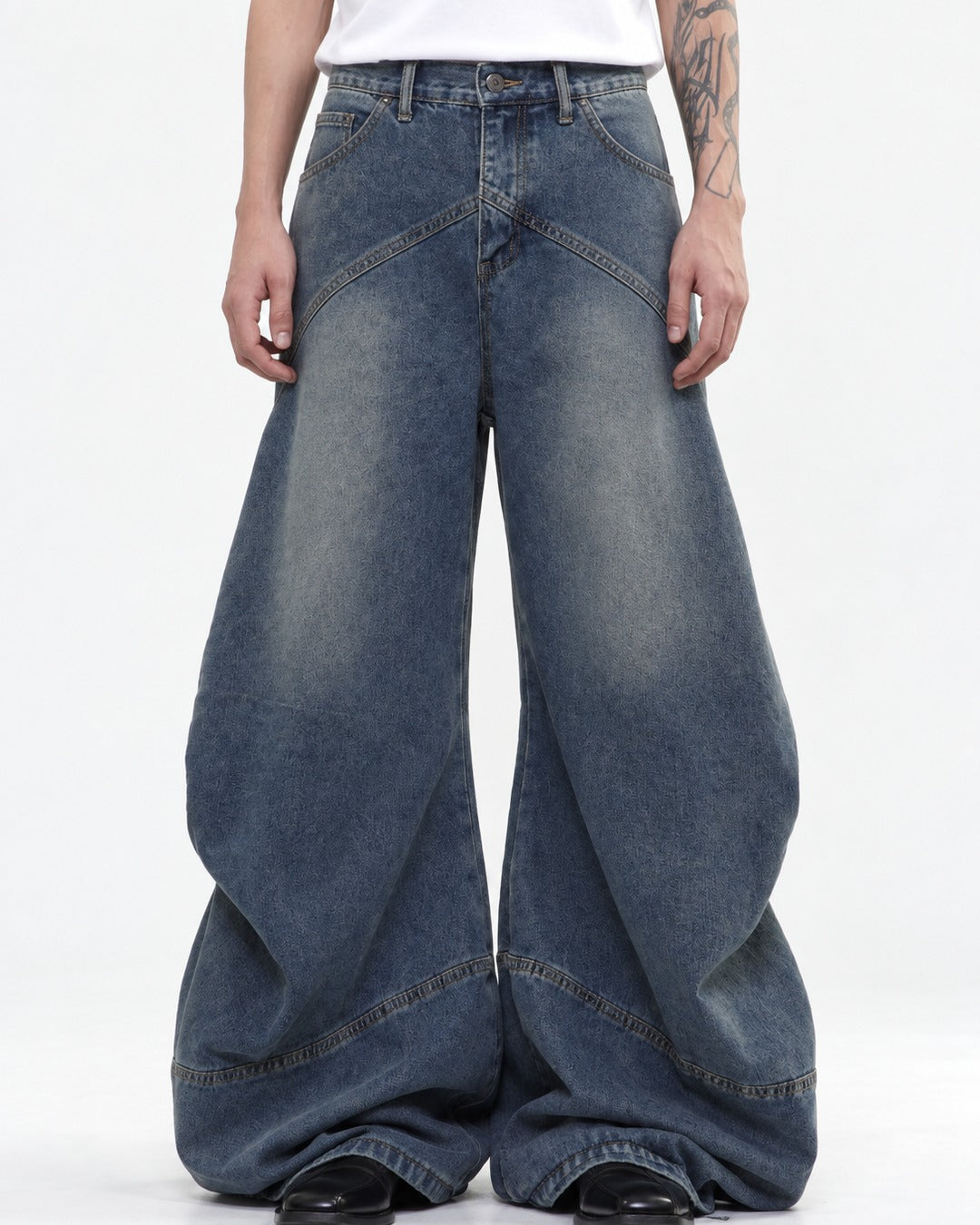 Wide-Leg Washed Denim Pants