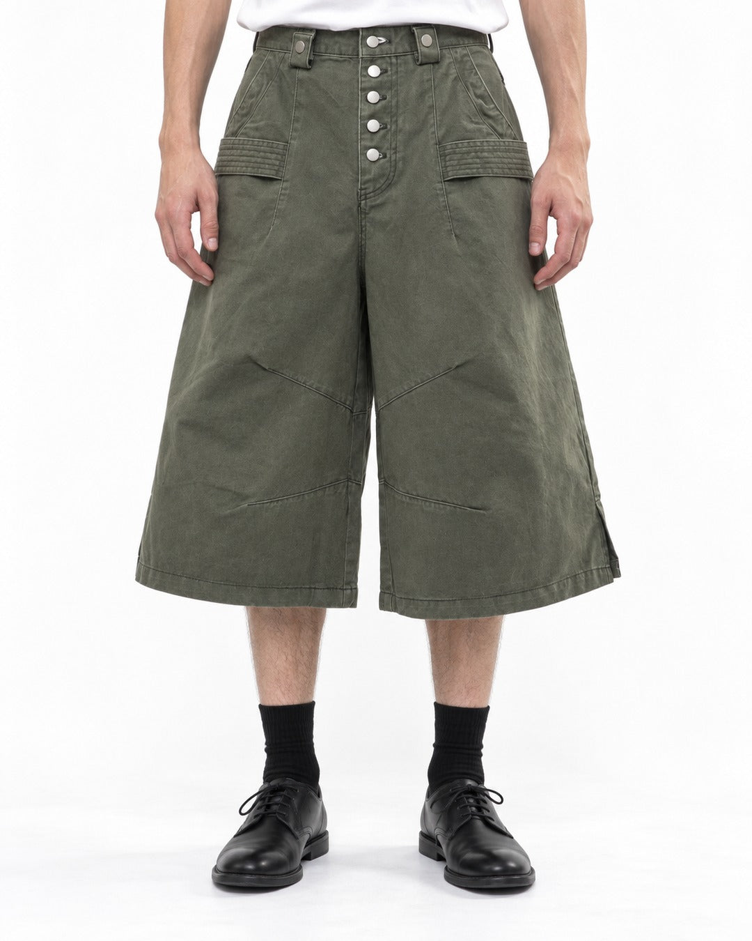Button-Front Wide-Leg Shorts