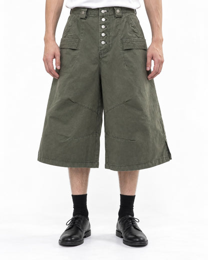 Button-Front Wide-Leg Shorts