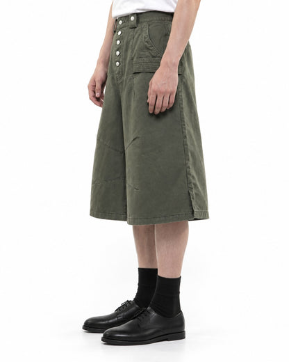Button-Front Wide-Leg Shorts