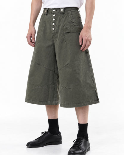 Button-Front Wide-Leg Shorts