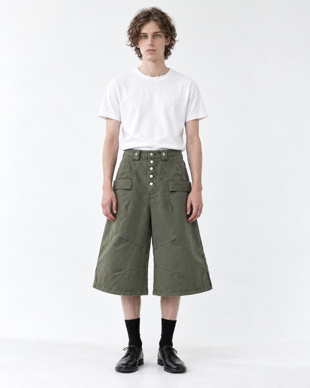 Button-Front Wide-Leg Shorts