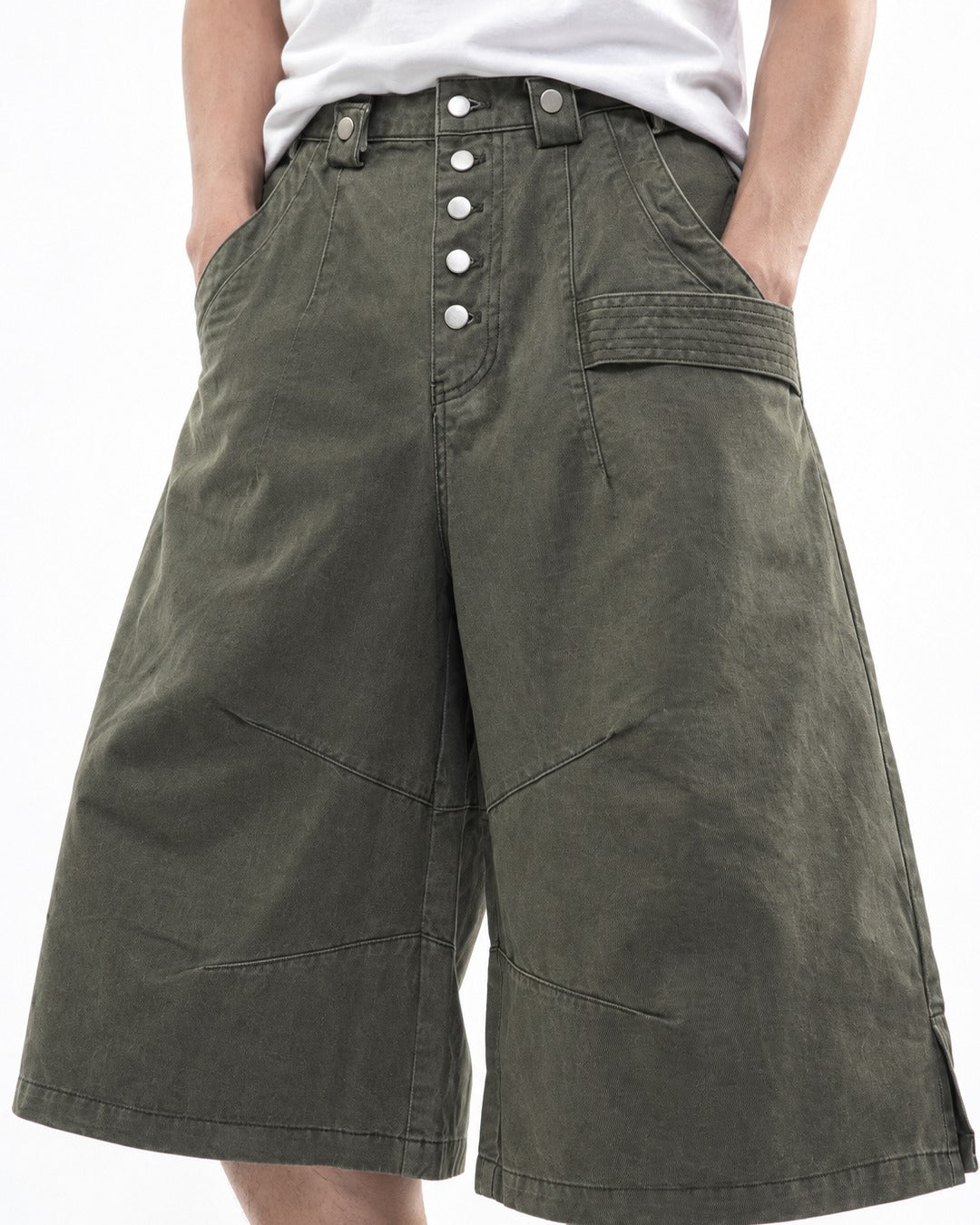 Button-Front Wide-Leg Shorts