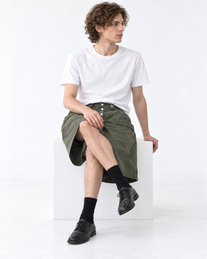 Button-Front Wide-Leg Shorts