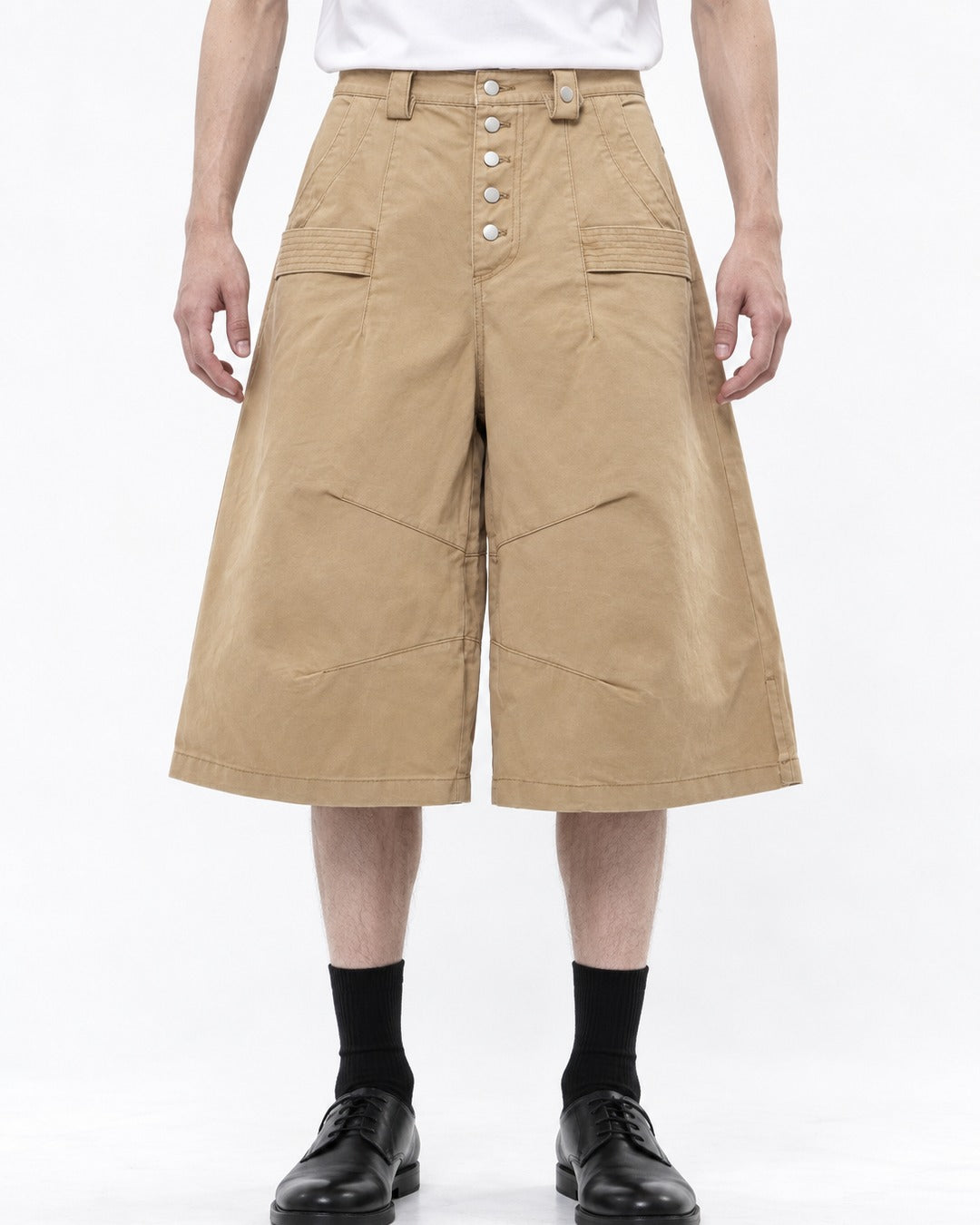 Button-Front Wide-Leg Shorts