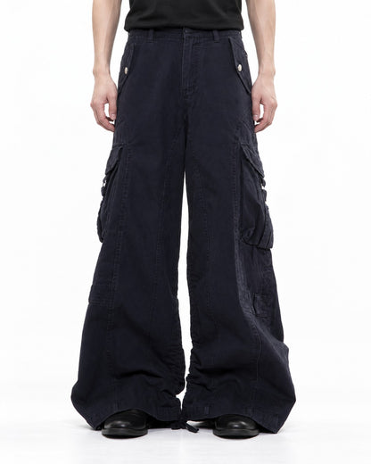 Pleated Wide-Leg Cargo Pants
