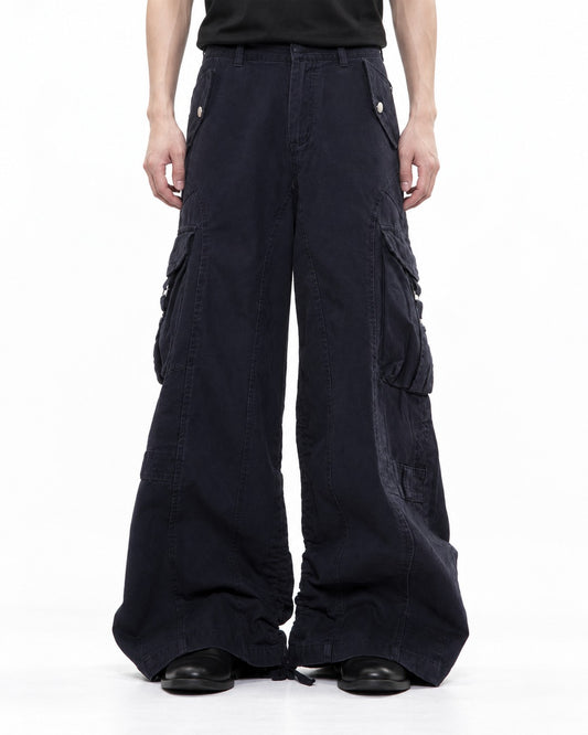 Pleated Wide-Leg Cargo Pants