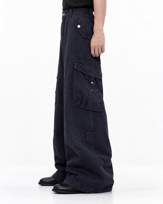 Pleated Wide-Leg Cargo Pants