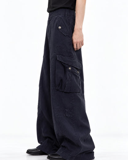 Pleated Wide-Leg Cargo Pants