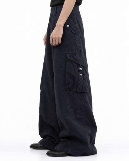 Pleated Wide-Leg Cargo Pants