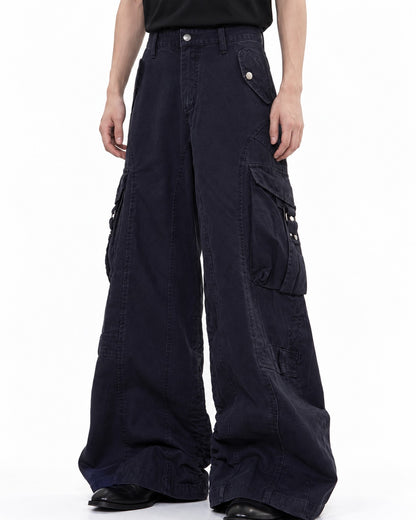 Pleated Wide-Leg Cargo Pants