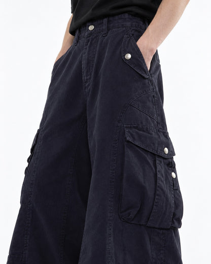 Pleated Wide-Leg Cargo Pants