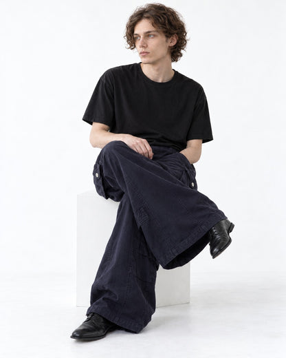 Pleated Wide-Leg Cargo Pants