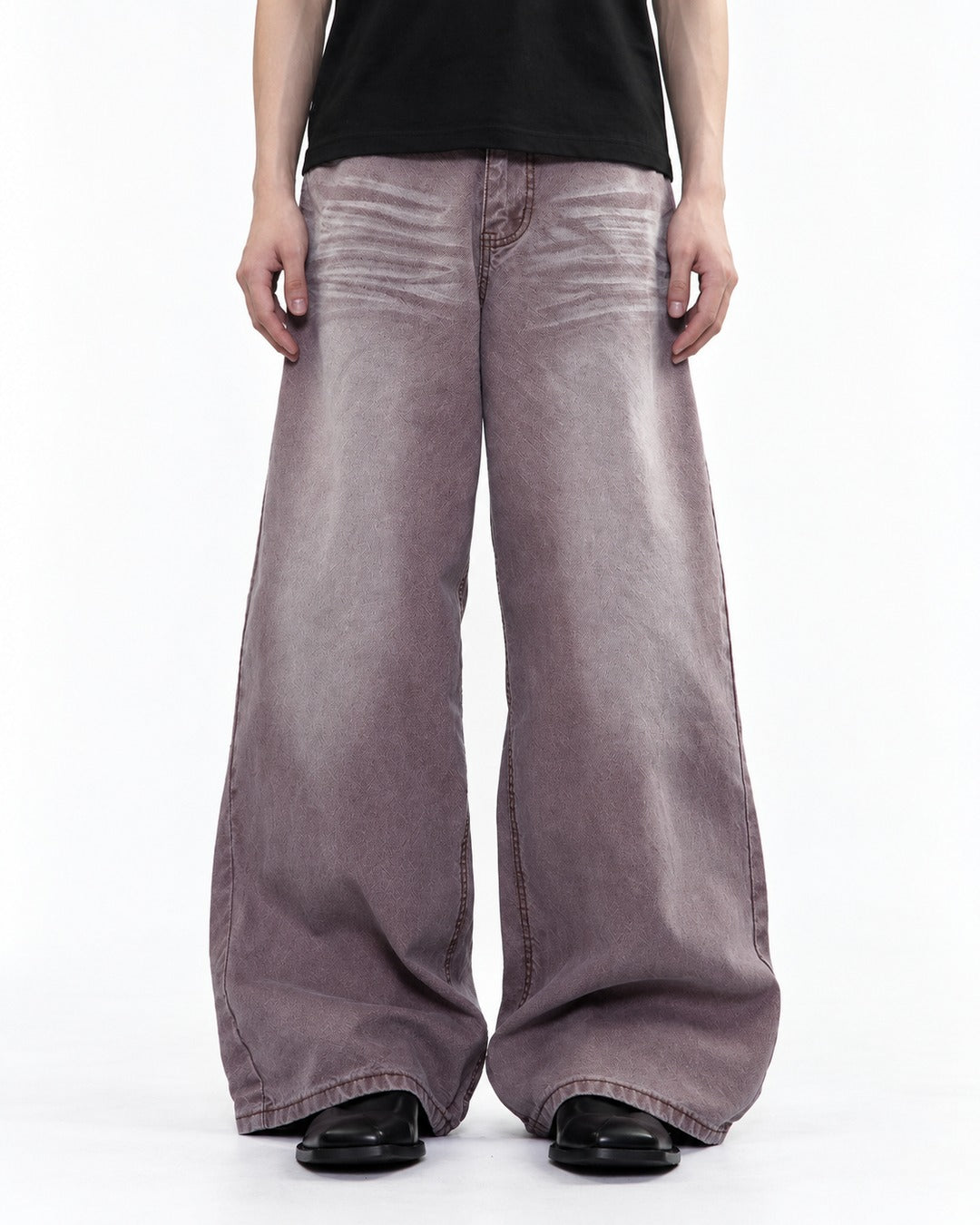 Wide-Leg Whiskered Wash Jeans