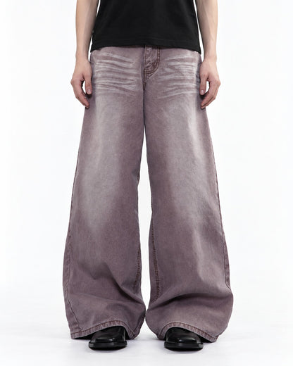 Wide-Leg Whiskered Wash Jeans
