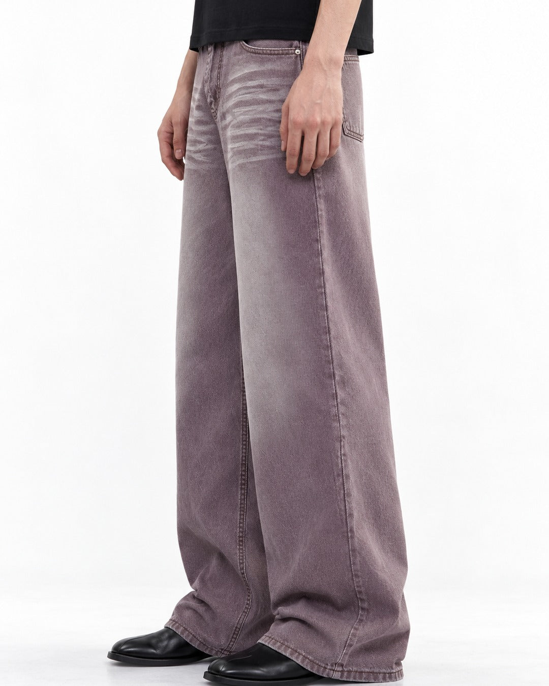 Wide-Leg Whiskered Wash Jeans