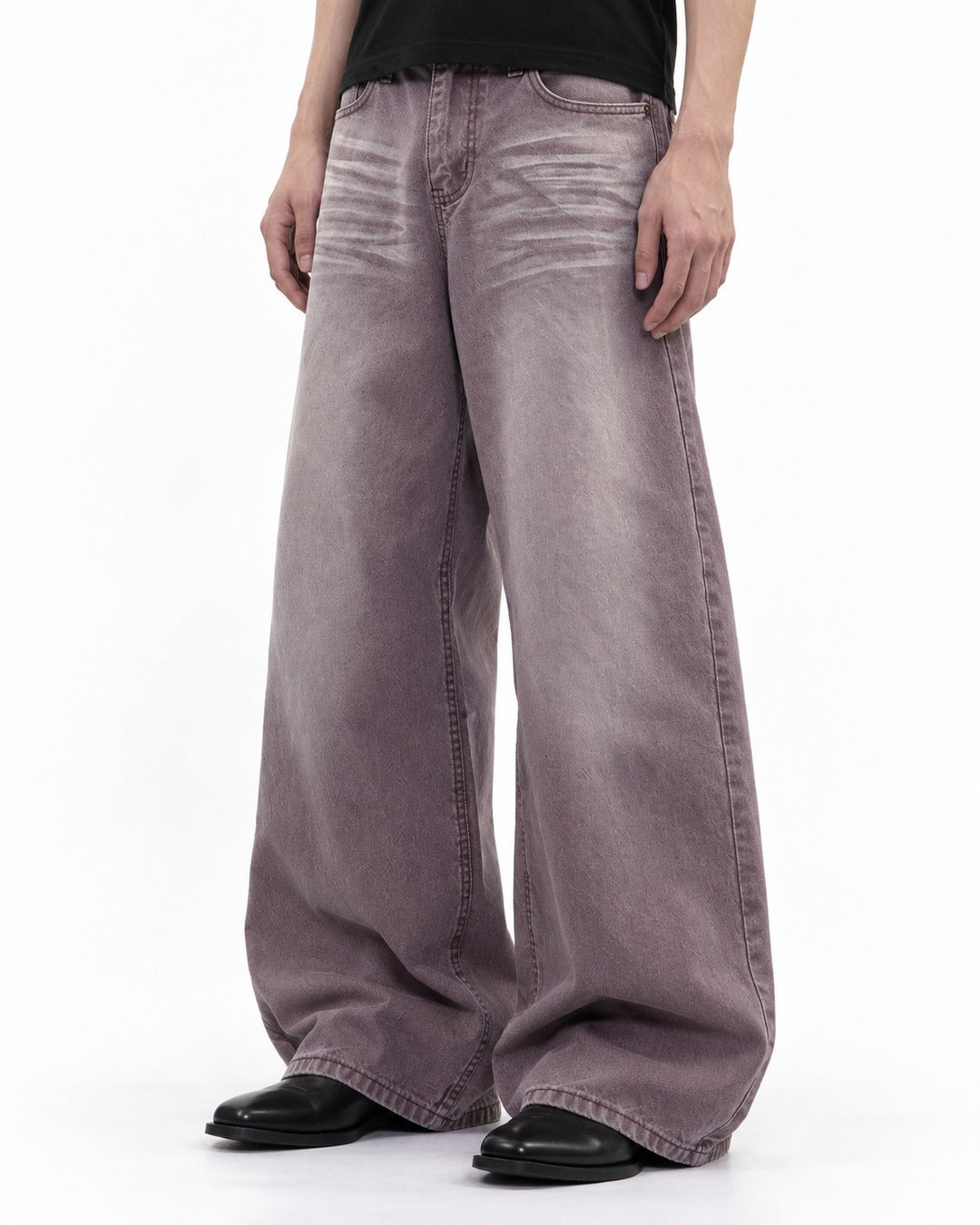Wide-Leg Whiskered Wash Jeans