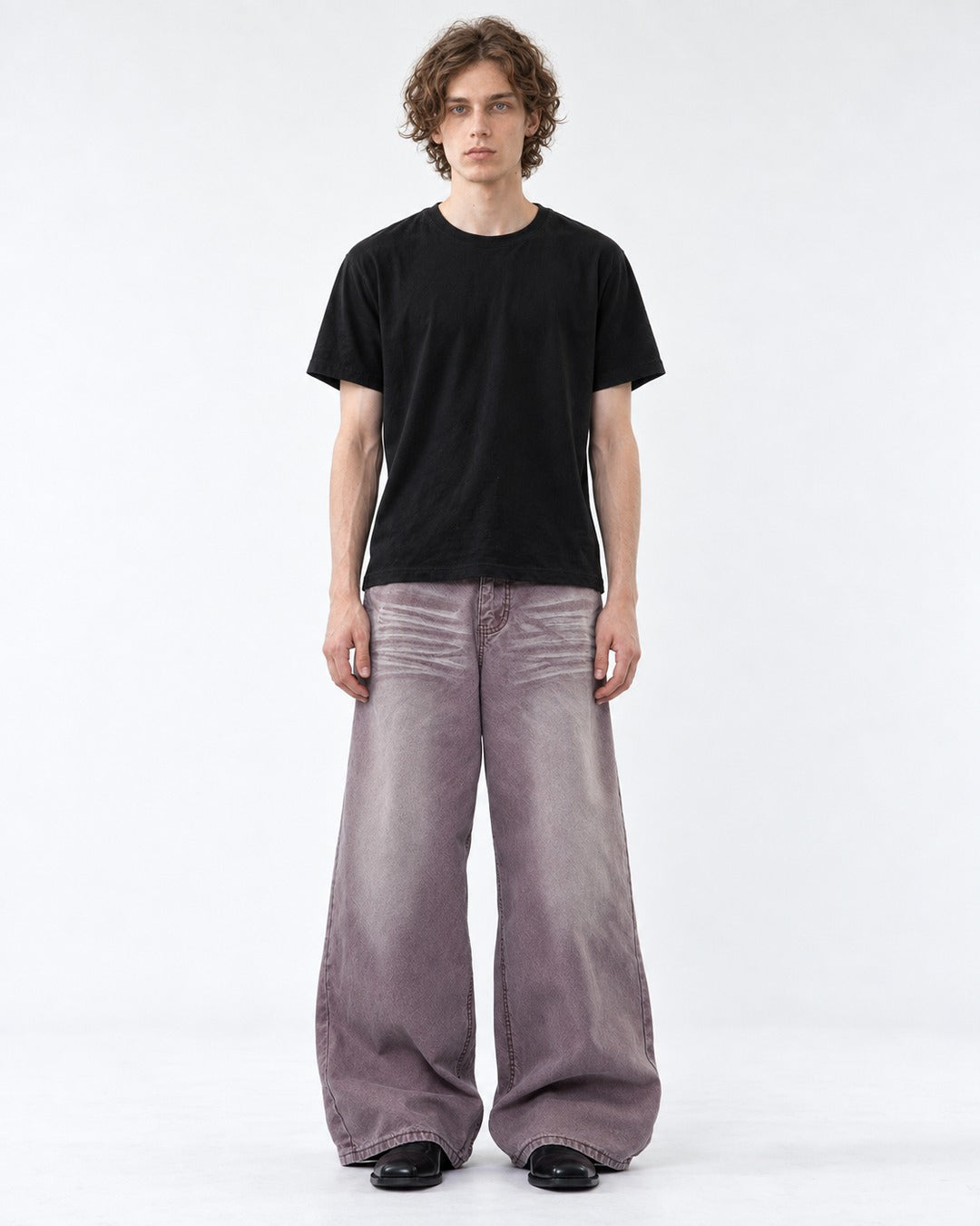 Wide-Leg Whiskered Wash Jeans