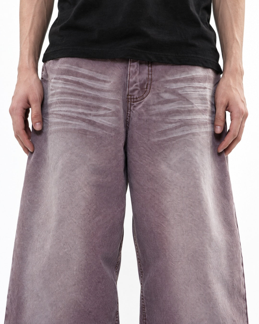 Wide-Leg Whiskered Wash Jeans