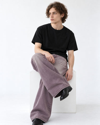 Wide-Leg Whiskered Wash Jeans