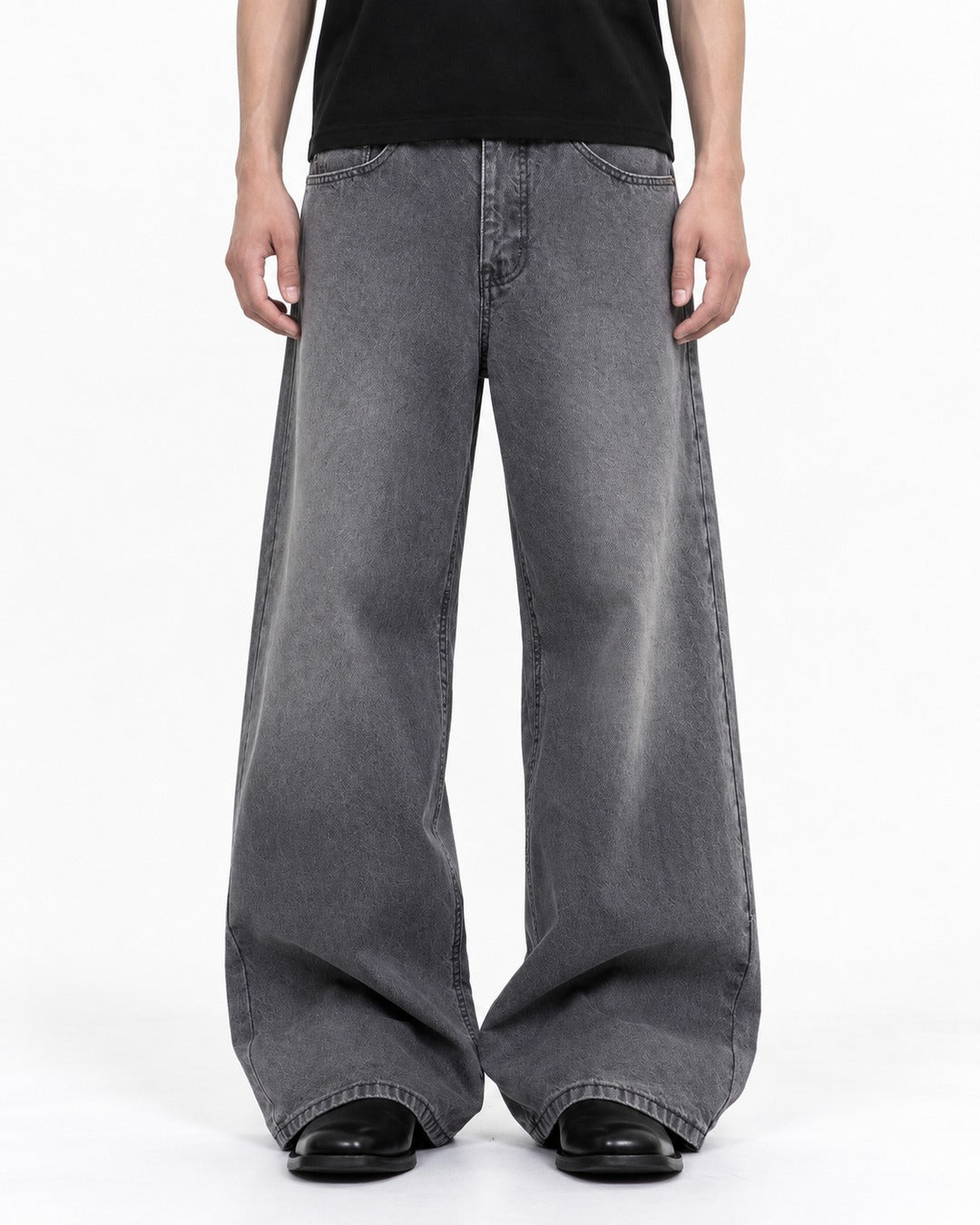 Wide-Leg Whiskered Wash Jeans