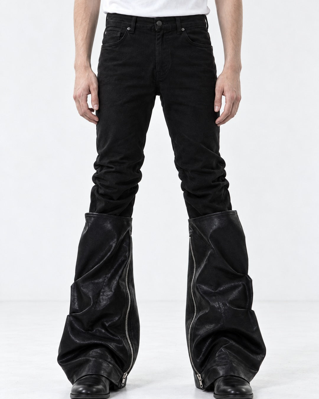 Ruched-Panel Side-Zip Jeans