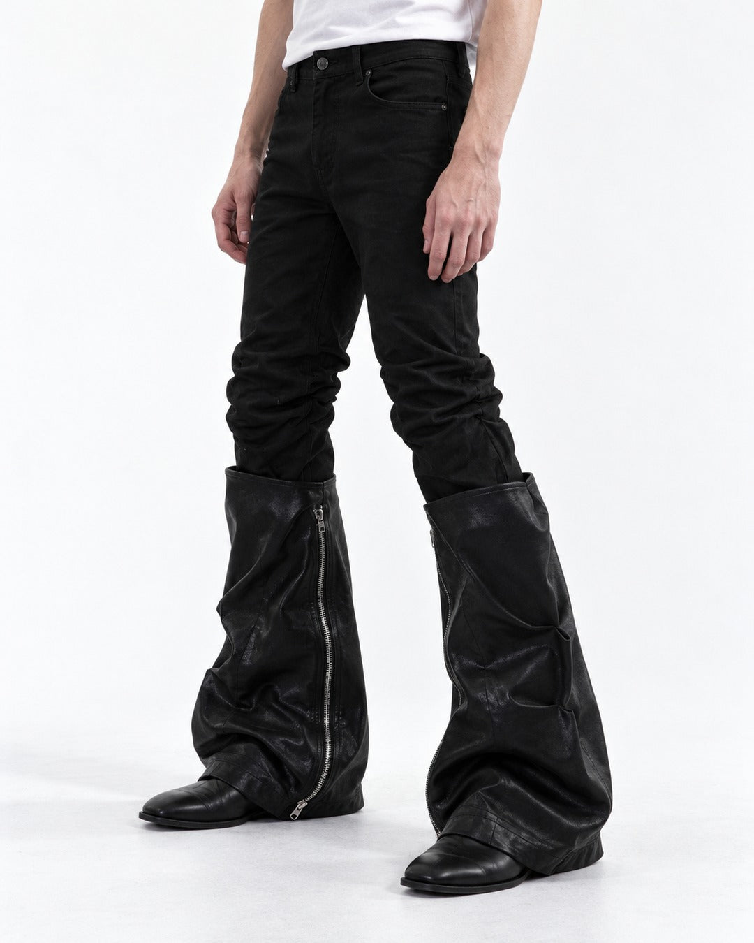Ruched-Panel Side-Zip Jeans