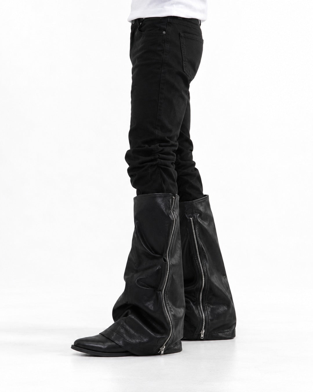 Ruched-Panel Side-Zip Jeans