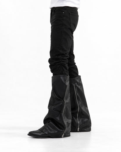 Ruched-Panel Side-Zip Jeans