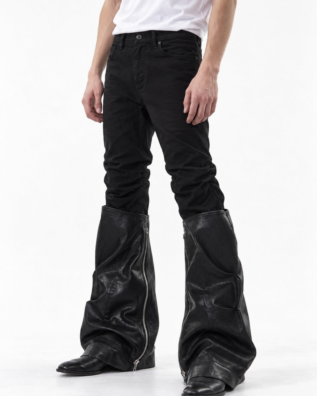 Ruched-Panel Side-Zip Jeans