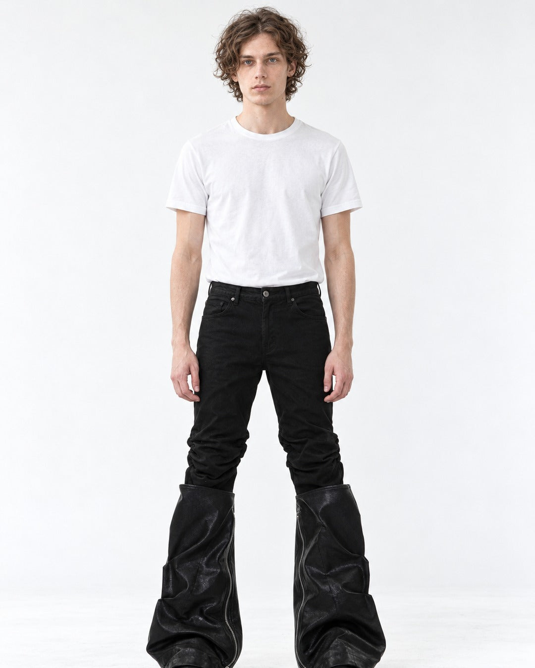 Ruched-Panel Side-Zip Jeans