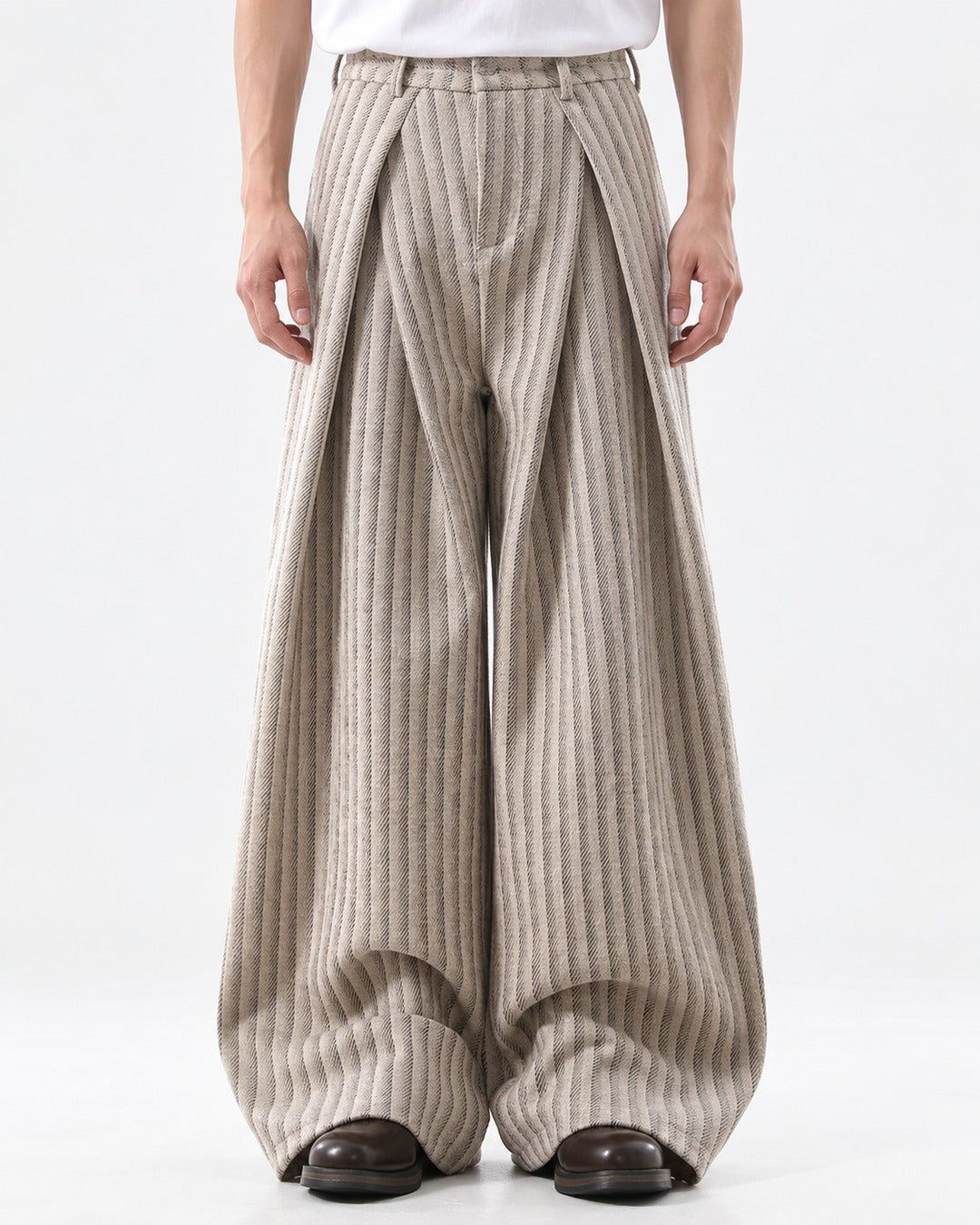 Wrap-Front Pleated Wide-Leg Trousers