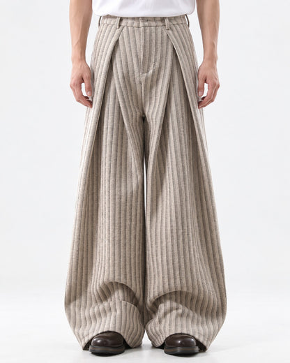 Wrap-Front Pleated Wide-Leg Trousers