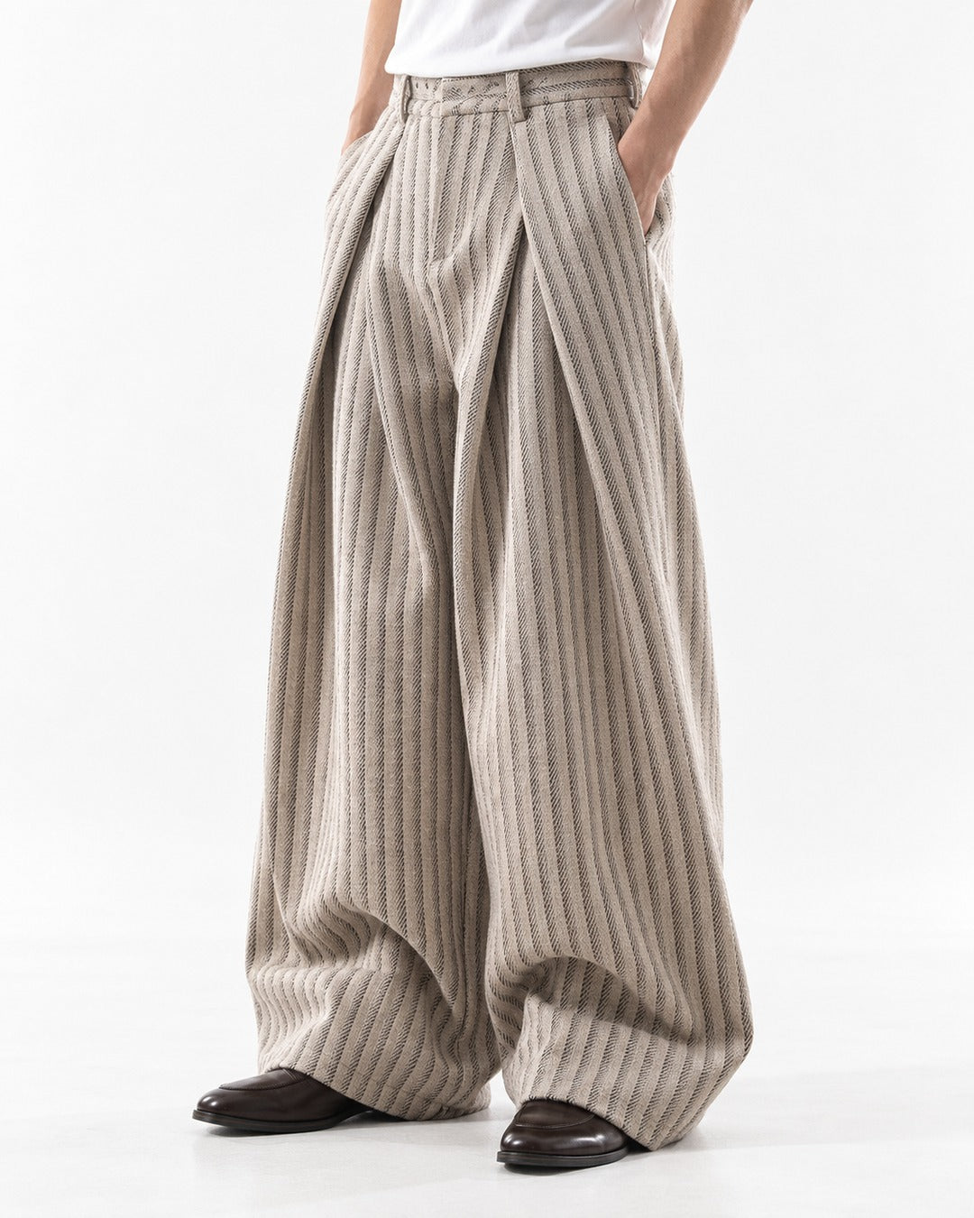 Wrap-Front Pleated Wide-Leg Trousers