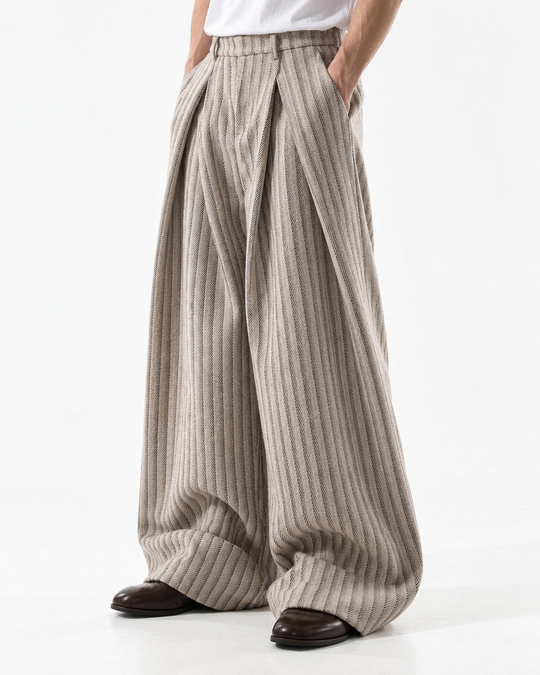 Wrap-Front Pleated Wide-Leg Trousers