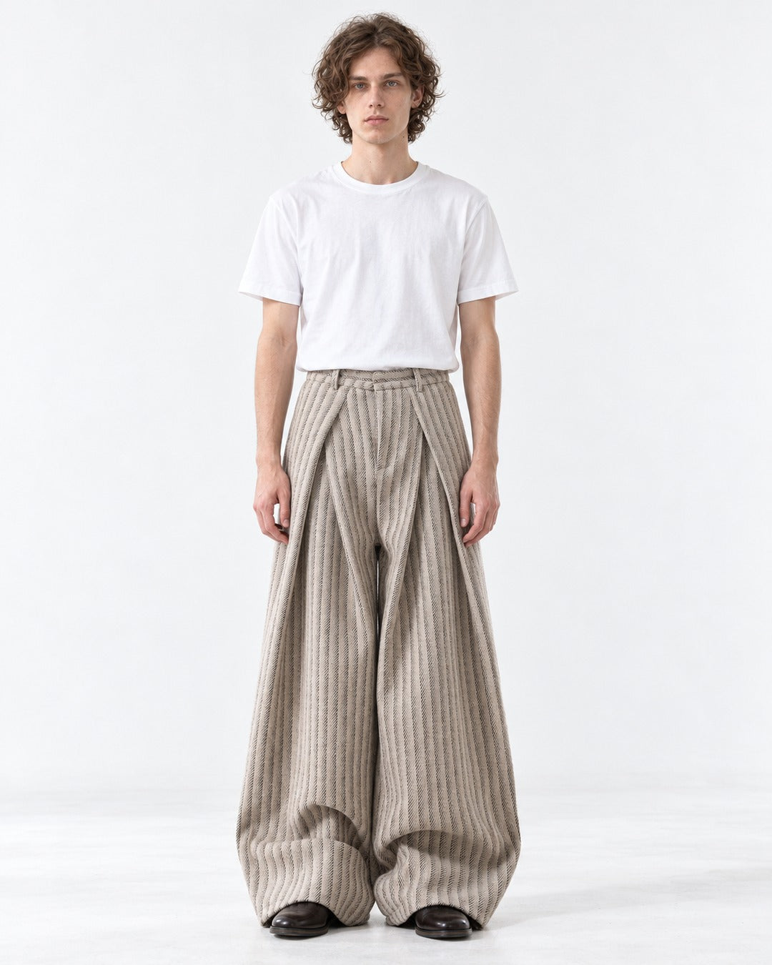 Wrap-Front Pleated Wide-Leg Trousers
