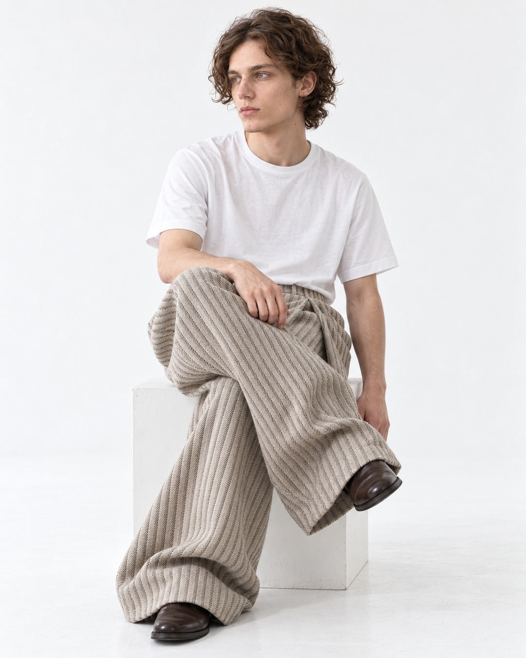 Wrap-Front Pleated Wide-Leg Trousers