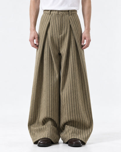 Wrap-Front Pleated Wide-Leg Trousers