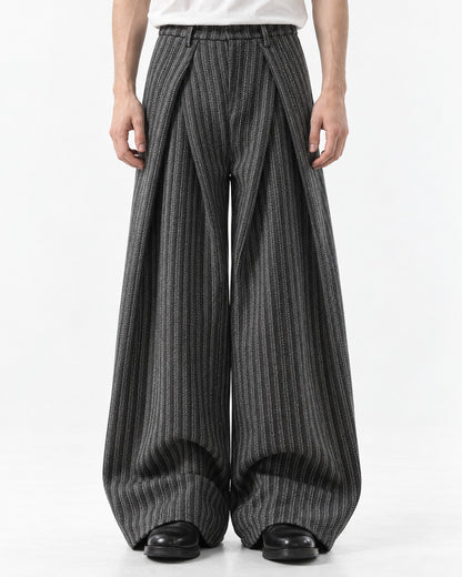 Overlap Front Striped Wide-Leg Trousers