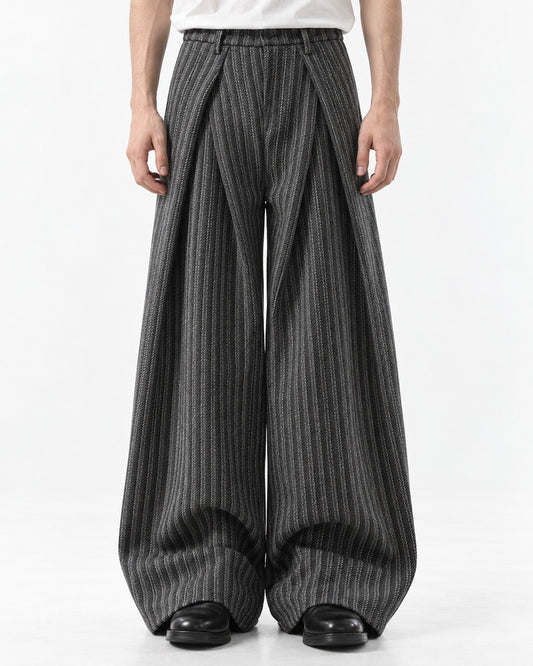 Overlap Front Striped Wide-Leg Trousers