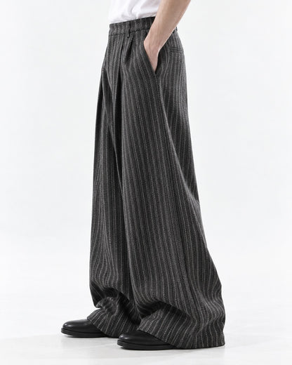 Overlap Front Striped Wide-Leg Trousers