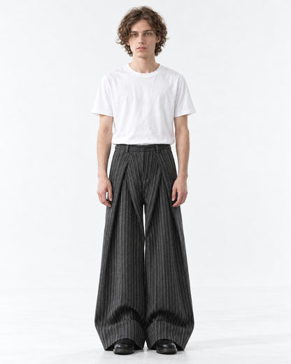 Overlap Front Striped Wide-Leg Trousers