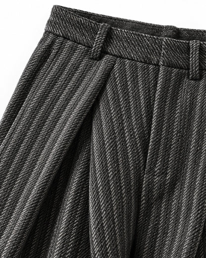Overlap Front Striped Wide-Leg Trousers